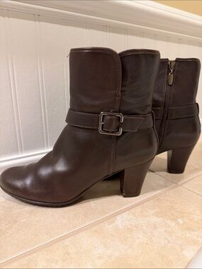 Clarks Dark Brown Leather Mid-Calf Heel Boots